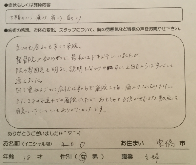 下半身のハリ、痛み、肩こり、首こり